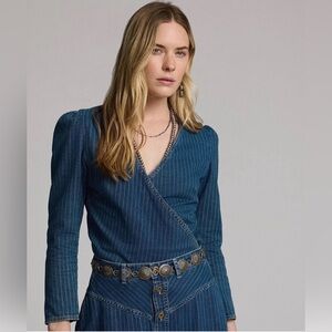 NWT - originally $395 RRL Indigo striped denim wrap top